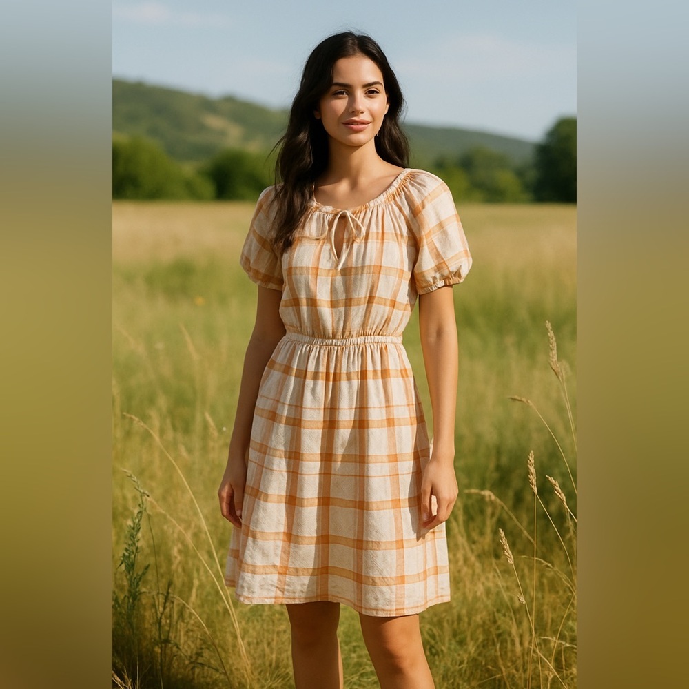 Ann Taylor Loft Pink Orange Plaid Puff Sleeve Shift Dress Size Small Regencycore